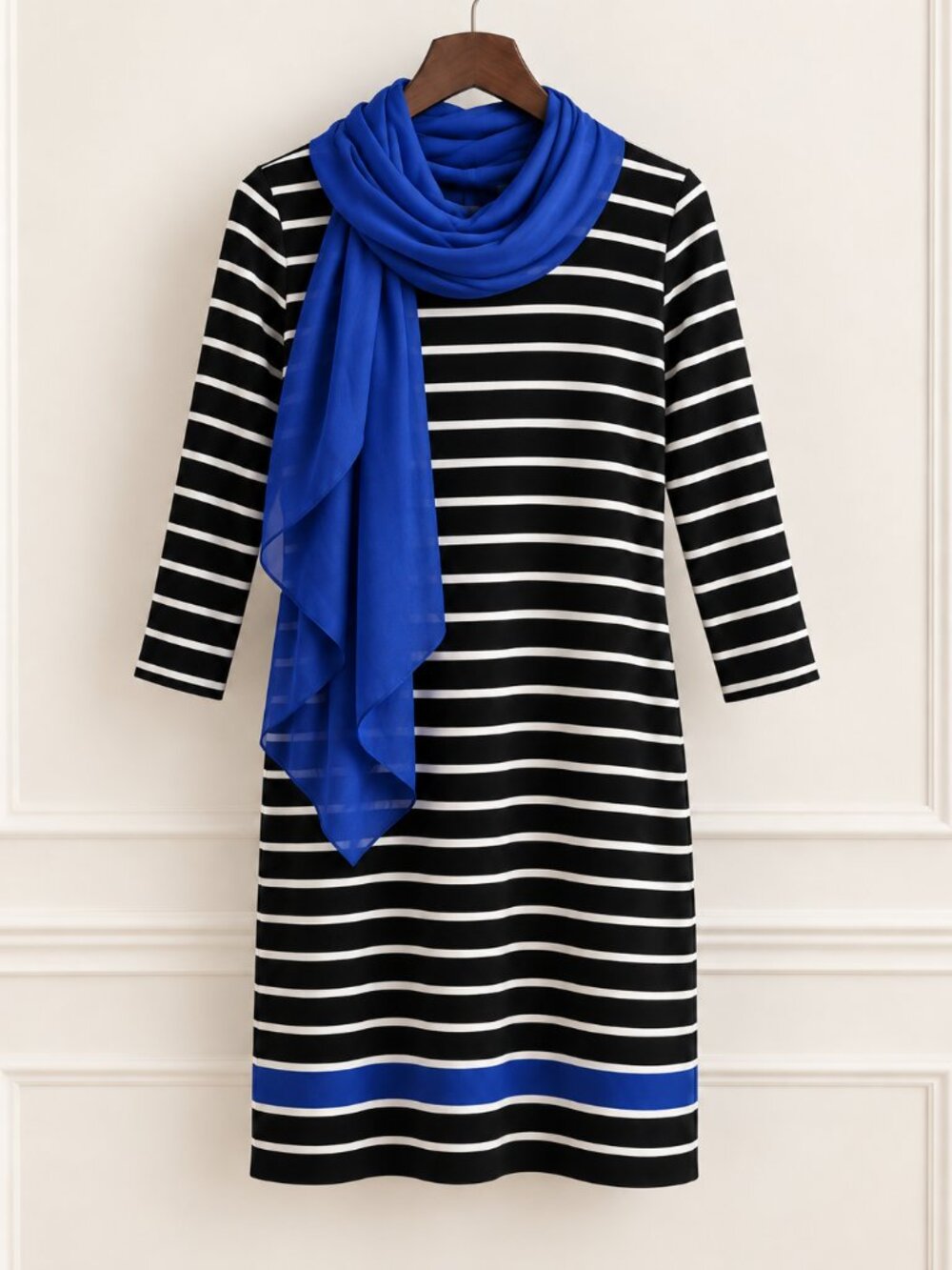Lauren Ralph Lauren XL Black White Breton Stripe Blue Accent Shift Dress